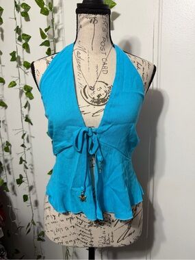 No Boundaries Turquoise Tie-Front Halter Tank